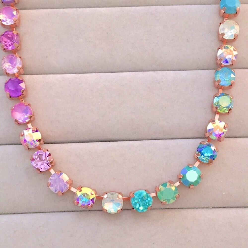 Turquoise + Iridescent Purple Opal Ombre Rose Gold Crystal Statement Necklace - Picture 4 of 9